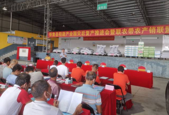 怀集县稻蔬产业园灾后复产推进会暨联农带农产销联盟成立大会现场